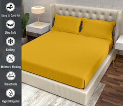 Striped Yellow Bedsheet For King Size With 2 Pillow Cover (90 X 95 Inches) | Softer & Durable For All Season | Ideal For Daily Use Home Bedsheet