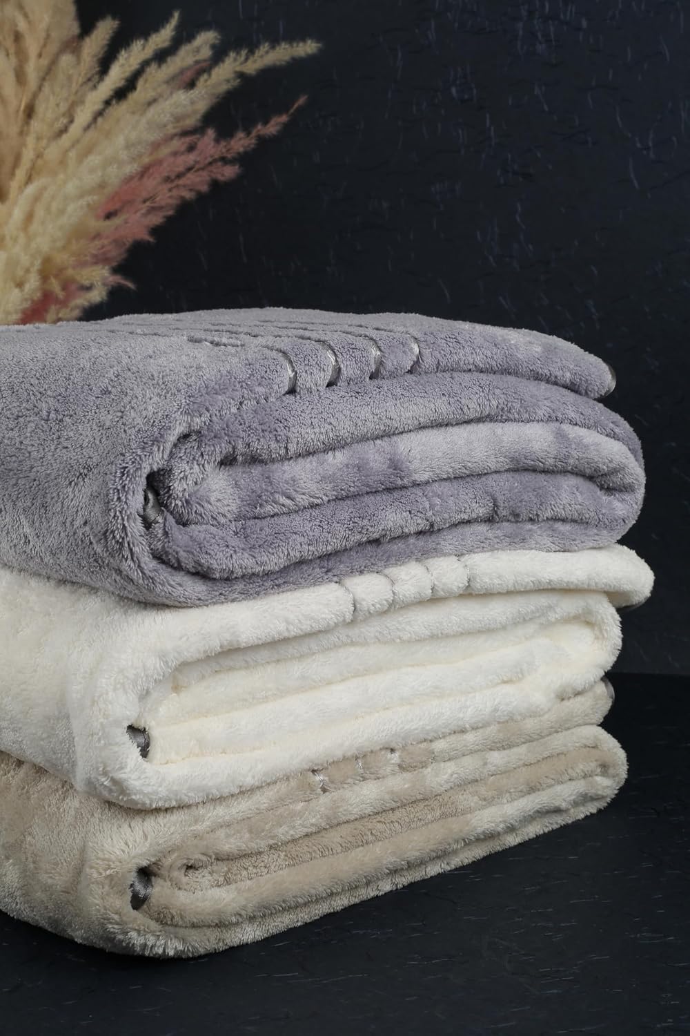 Hanker Velvet Touch Microfiber Bath Towel 1800 Gsm | Ultra-Soft & Plush, Instant Dry Technology Large Size Bath Towel (White, Light Gray, Dark Gray) - 3 Pcs