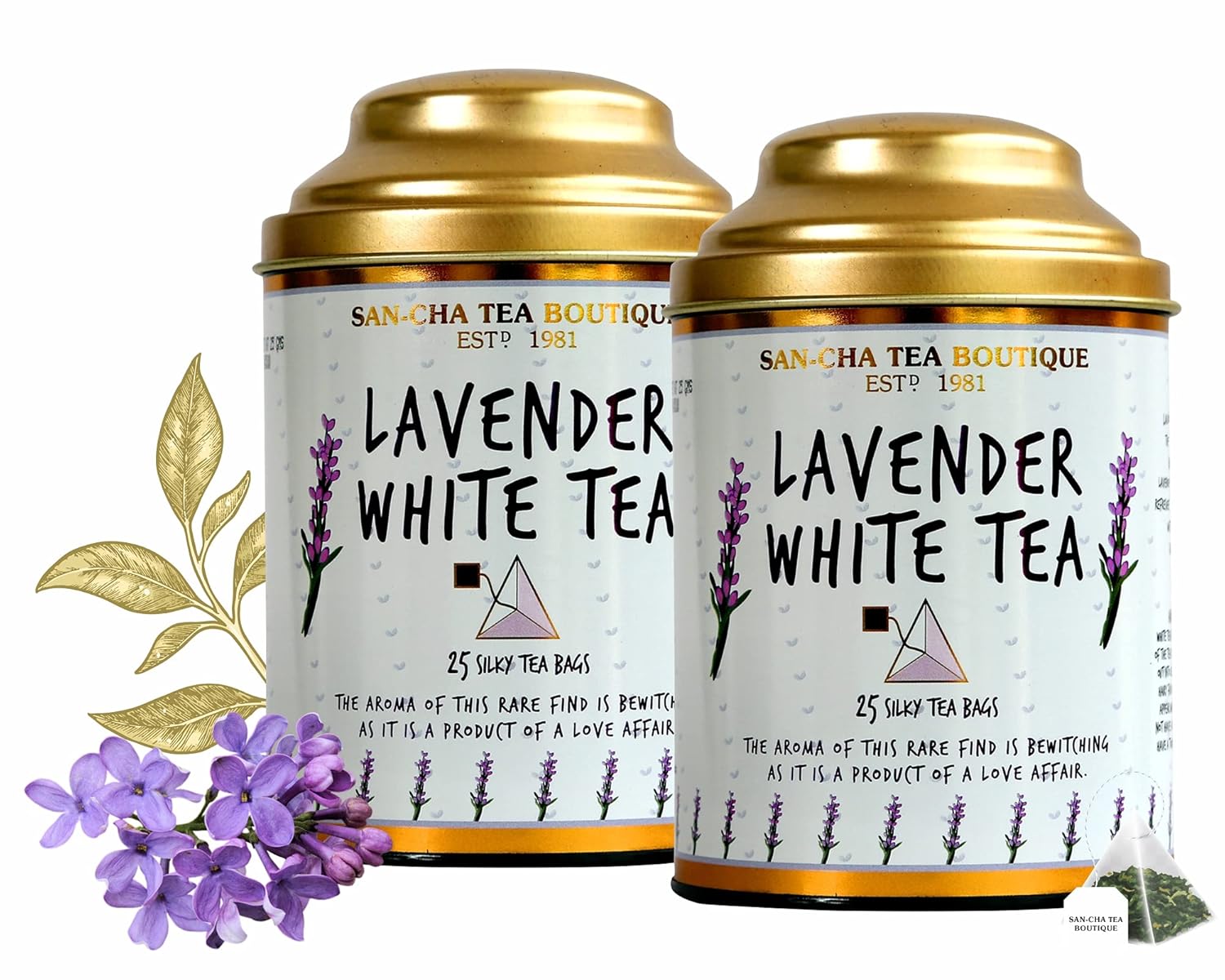 San-Cha Lavender White Tea - 25gm, 0.8 Ounce, 25 Silky Tea Bags | Calming & Relaxing Tea, Relieves Stress - Low Caffeine, Richest In Antioxidants