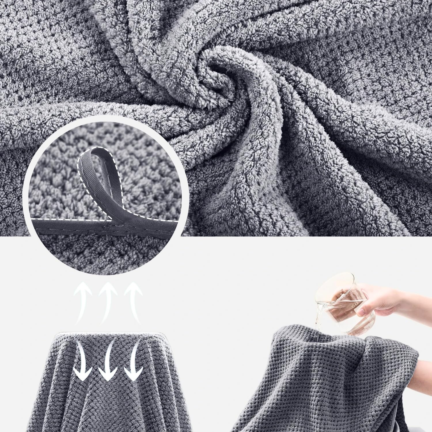 Linear Microfiber Hand Towel 240 Gsm | Highly Absorbent Hand Towels For Bathroom Soft Hand Microfiber Towel For Men & Women (Grey)- Pack Of 2