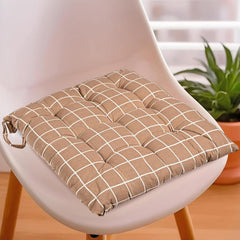 Soft Cotton Chair Cushions For Sitting, Pillow For Office Work Support - Brown | Sitting Cushion & Back Rest For Chair | Dori Check Print, Pain Relief, Versatile Usage, Comfortable