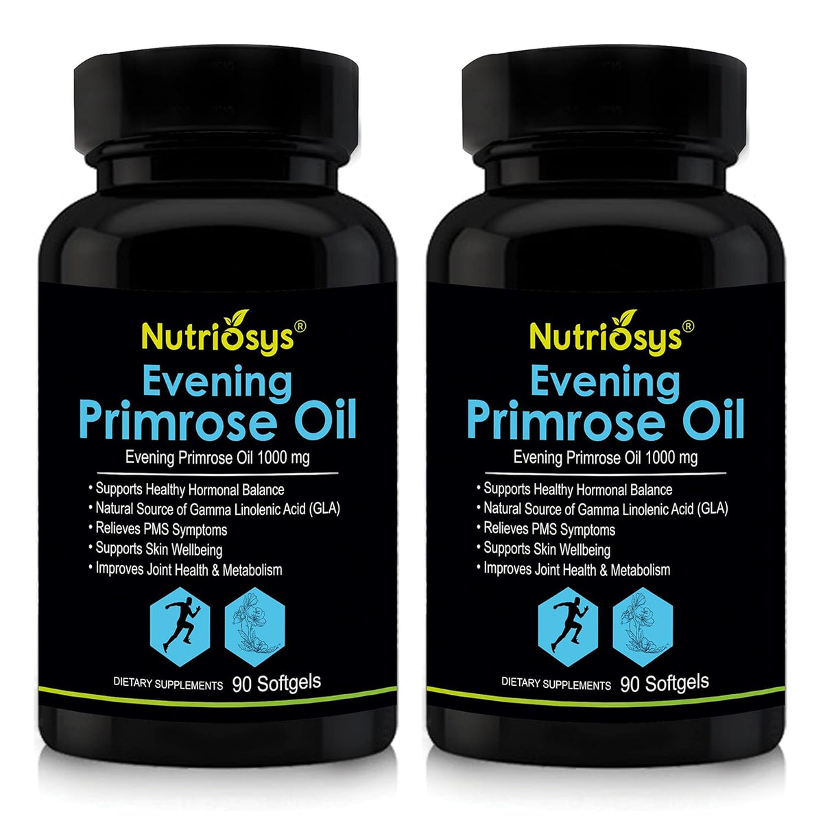 Nutriosys Evening Primrose Oil 1000mg, Helps In Weight Loss, Maintain Balanced Immune System, Healthy Skin & Hair | 90 Softgels 150gm 0.3lbs Each Pack Of 2