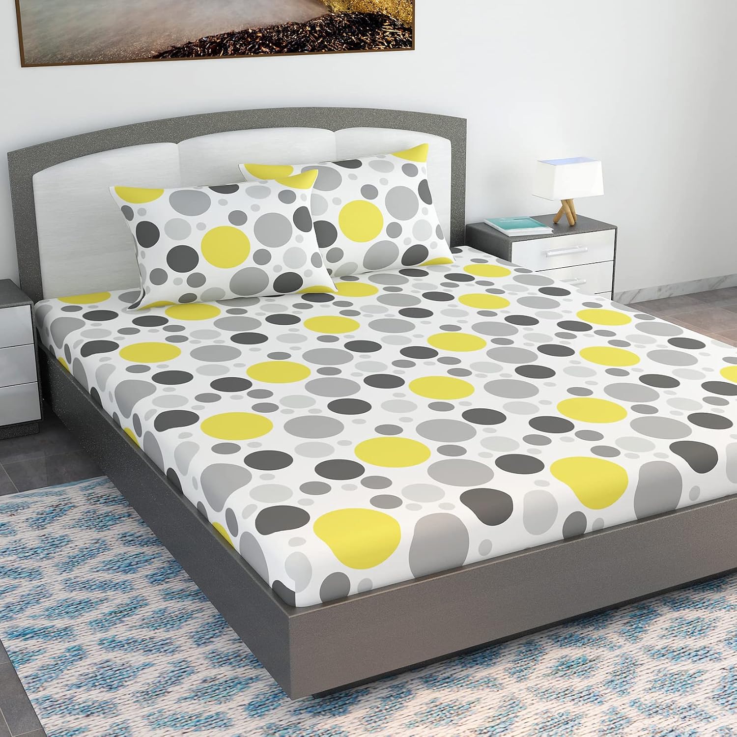 King Size Double Bedsheet With 2 Pillow Covers - 108 X 108 Inches, Grey & White | Soft & Durable For Everyday Use - All Season Comfort
