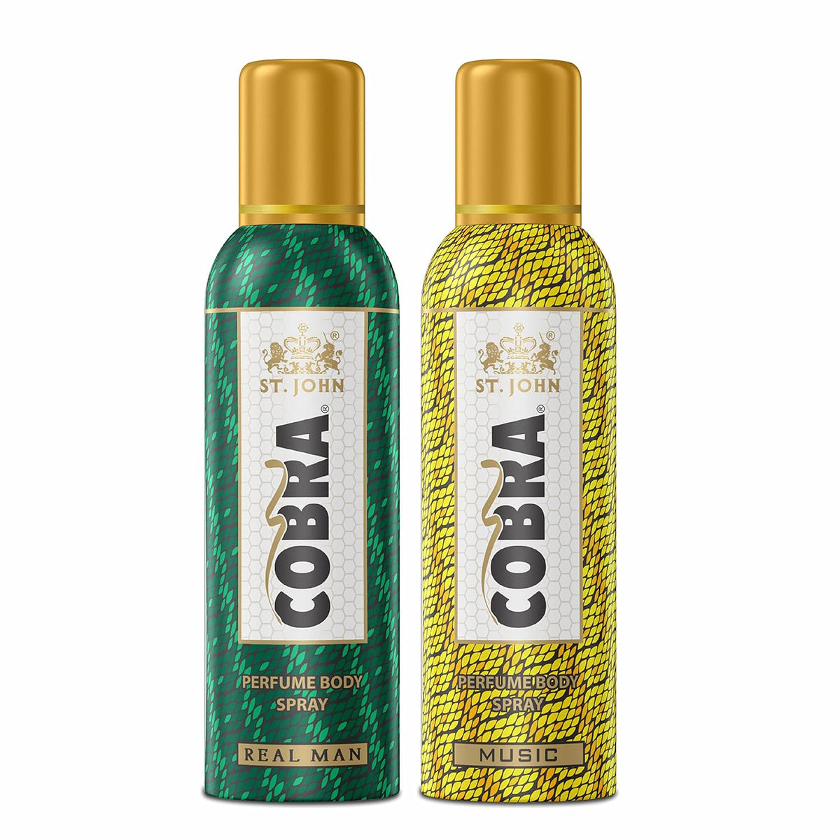 St. john Cobra Music & Real Men Perfume Long Lasting Body Spray 200ml 6.7 Fl.oz. Pack Of 2 | Perfect Gift For Boyfriend