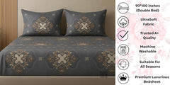 1 Bedsheet For Double Bed With 2 Pillow Covers - 90 X 100 Inches, Dark Grey | Premium Cotton Material Double Bedsheet Queen Size | Skin Friendly & Long Lasting