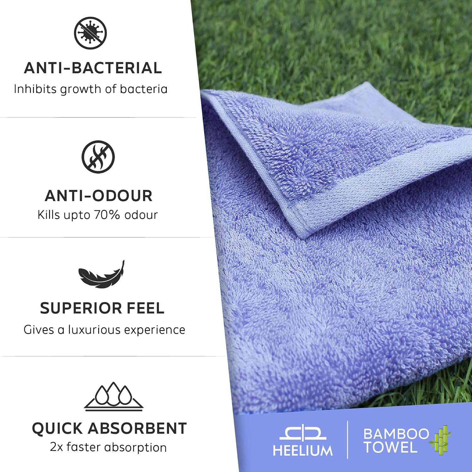 Heelium Bamboo Towel Set 3 Bath & 3 Hand Towel 1900 Gsm | Super Soft & Antibacterial Towel (Light Grey, Iris, Peach)