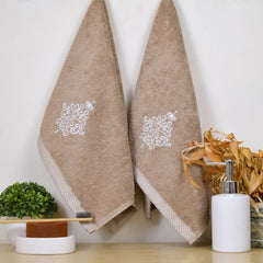 Rangoli 100% Bamboo Hand Towels 500 Gsm | Ultra Soft, Quick-Absorbent & Eco-Friendly Towels For Hand & Bathroom - Beige (Set Of 2)