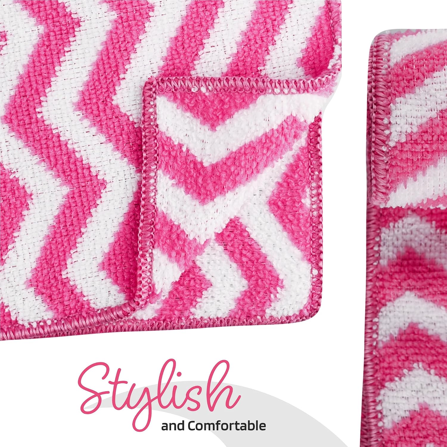 Kuber Industries Super Absorbent & Reusable Microfibre Face Towel 1300 Gsm (Zig Zag Pink) - Pack Of 12