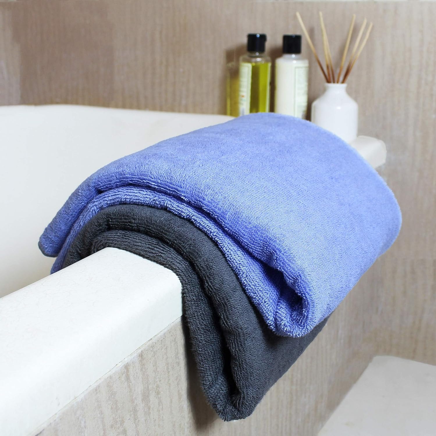 Heelium Bamboo Bath Towel 3x Softer & Quick Drying 400 Gsm (Grey & Iris)