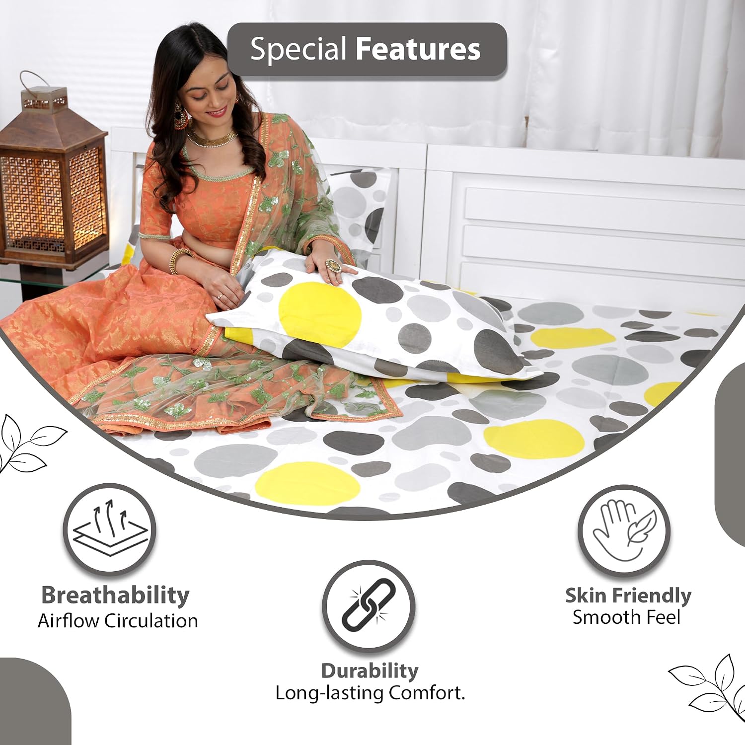 100% Pure Cotton Double Bedsheet For Queen With 2 Pillow Covers - 87 X 100 Inches, Grey & White | Soft & Durable For Everyday Use & Bedroom - All Season Comfort