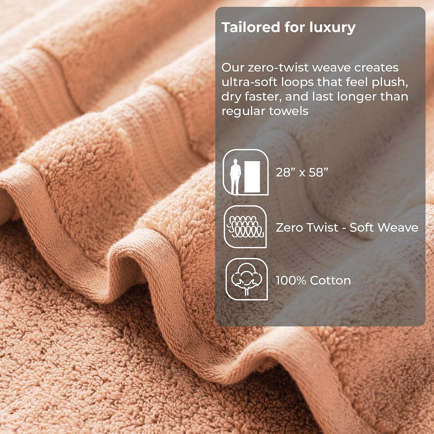 Vilasiya Plushwave 100% Cotton Bath Towel 650 Gsm | Zero Twist Yarn Luxurious Soft & Extra Absorbent Bath Towel (Peach)