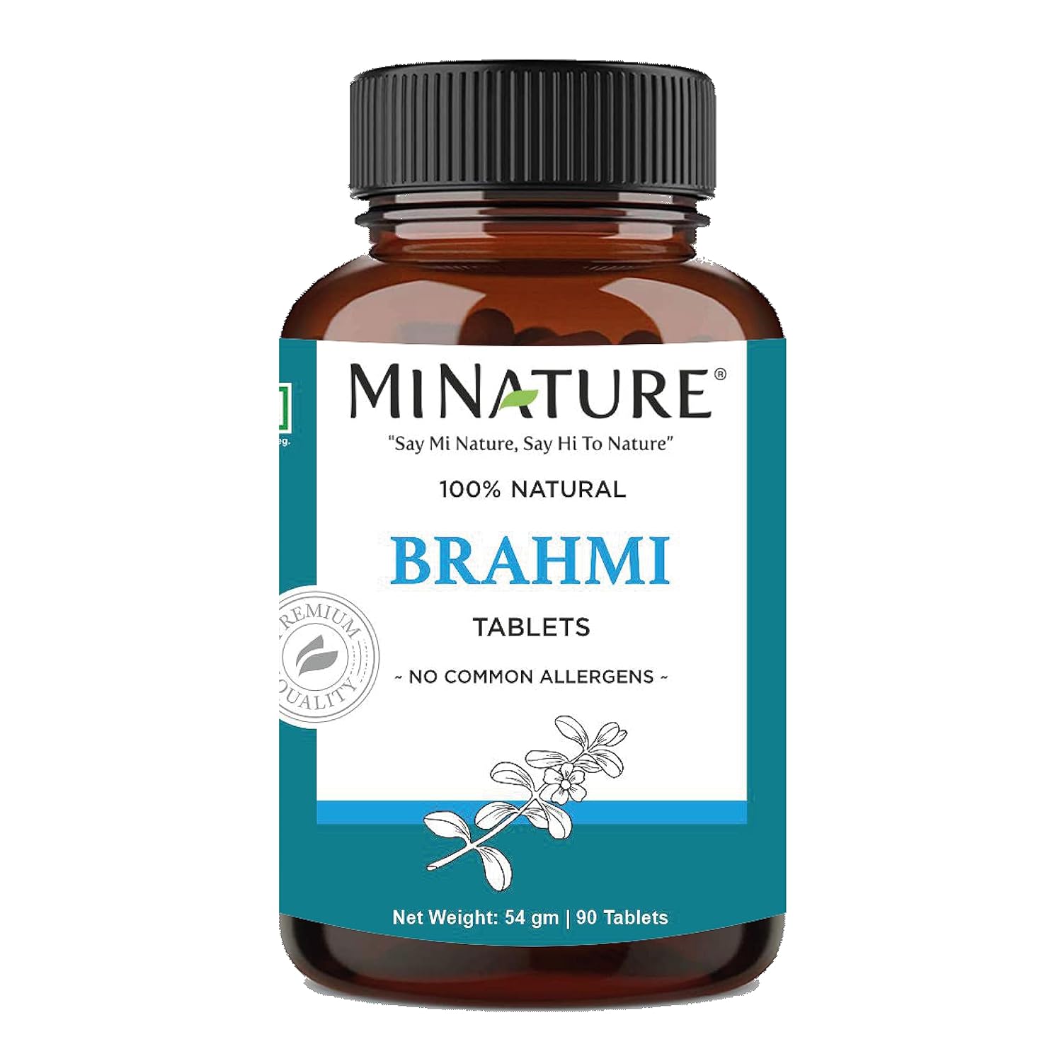 Mi Nature Brahmi Tablets Herbal Bacopa Monnieri, 100% Pure & Natural 500mg, 45 Day Supply | 90 Tablets 150gm 0.3lbs