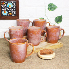 Handcrafted Rusty Caramel Ceramic Coffee Mug Set Of 6 - 350ml Each | Ceramic Mugs For Coffee, Tea, Milk - Microwave Safe & Dishwasher Safe