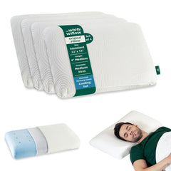 Memory Foam Pillow, Cervical Pillow For Sleeping, White - Standard Size - 4 Inch | Cool Gel Pillow For Neck & Shoulder Pain | Orthopedic Pillow For Back, Side & Stomach Sleepers - Set Of 4