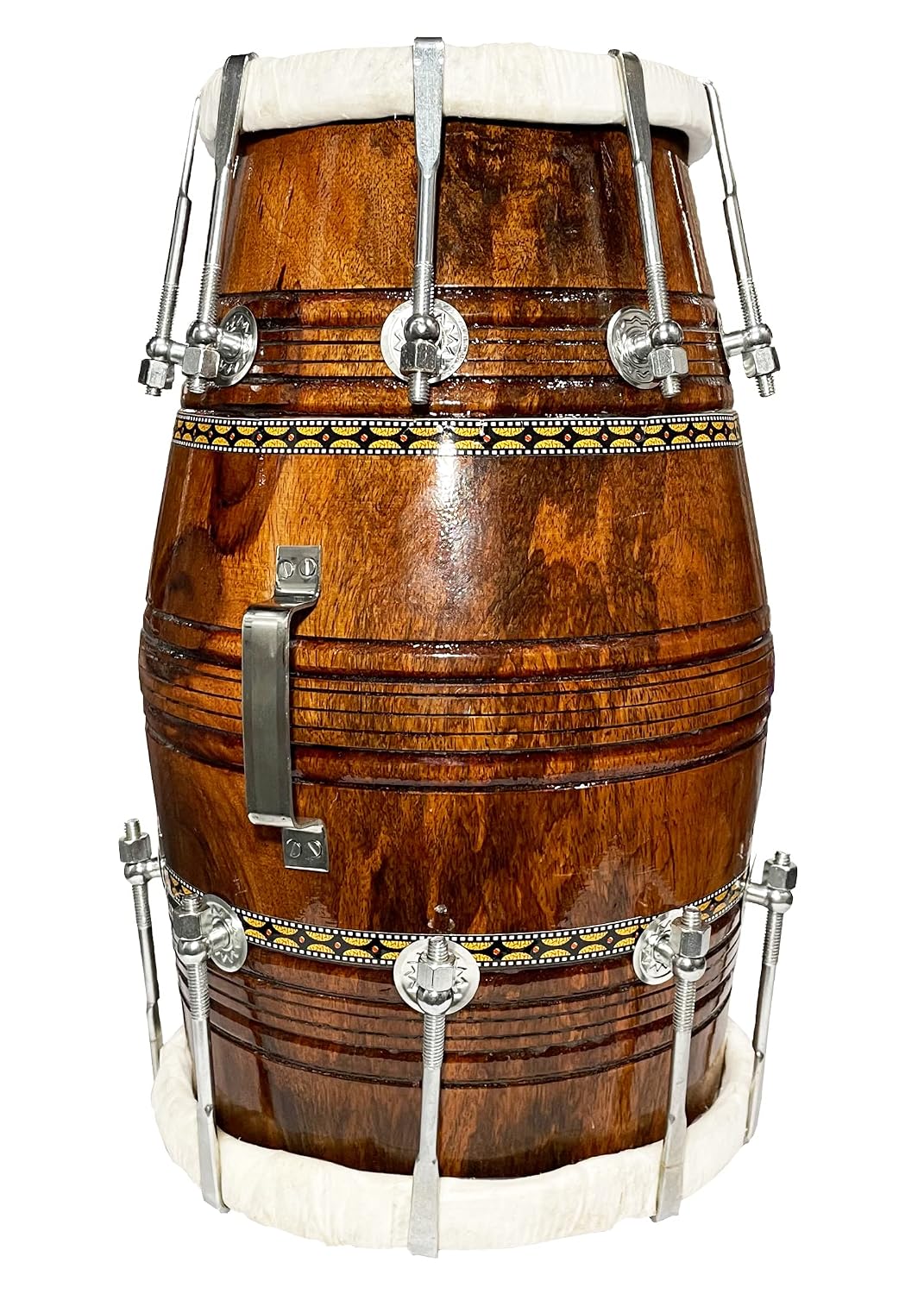 Professional Dholak For Bhajan Kirtan - Brown | Perfectly Symmetric Round Dholak - Dholak For Festival, Wedding, Satsang | Nut & Bolt Fitting On Bass & Tune Head Side, Studio Use Dholak