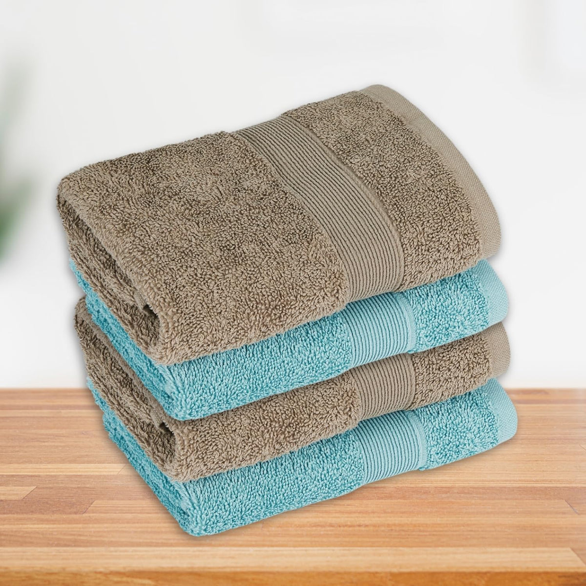 Haus & Kinder Harmony Combed Hand Towel 500 Gsm | Ultra Soft, Absorbent 100% Cotton Towels For Men & Women | Blue & Taupe (Pack Of 4)
