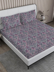 Printed Cotton Bedsheet Set With 2 Pillow Covers - 108x108 Inches, Purple | Ideal For Resorts, Guest Houses, & Daily Home Use-King Size Double Bed