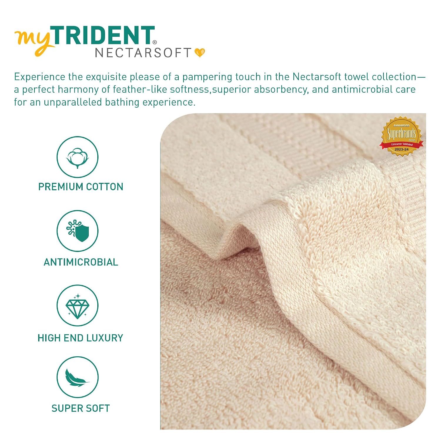 Mytrident Face Towels 600 Gsm | Nectar Soft Collection Wash Towel For Men & Women Face Towels - Chiffon Beige (3 Pcs)