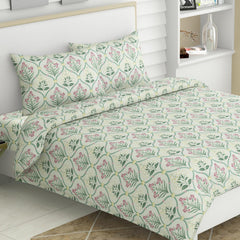 Bedsheet King Size 100% Pure Cotton Floral Sheet With 2 Pillow Covers | 108 X 108 Inches, Green & Pink | Perfect For Gifting On Weddings, Housewarmings, Or Anniversaries