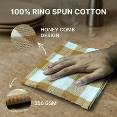 Am Safe Xam Safe X 100% Cotton Kitchen Towels 200 Gsm | Dish Cloths, Table & Fridge Cleaning, Roti Napkins -Pack Of 3 (Beige & White)