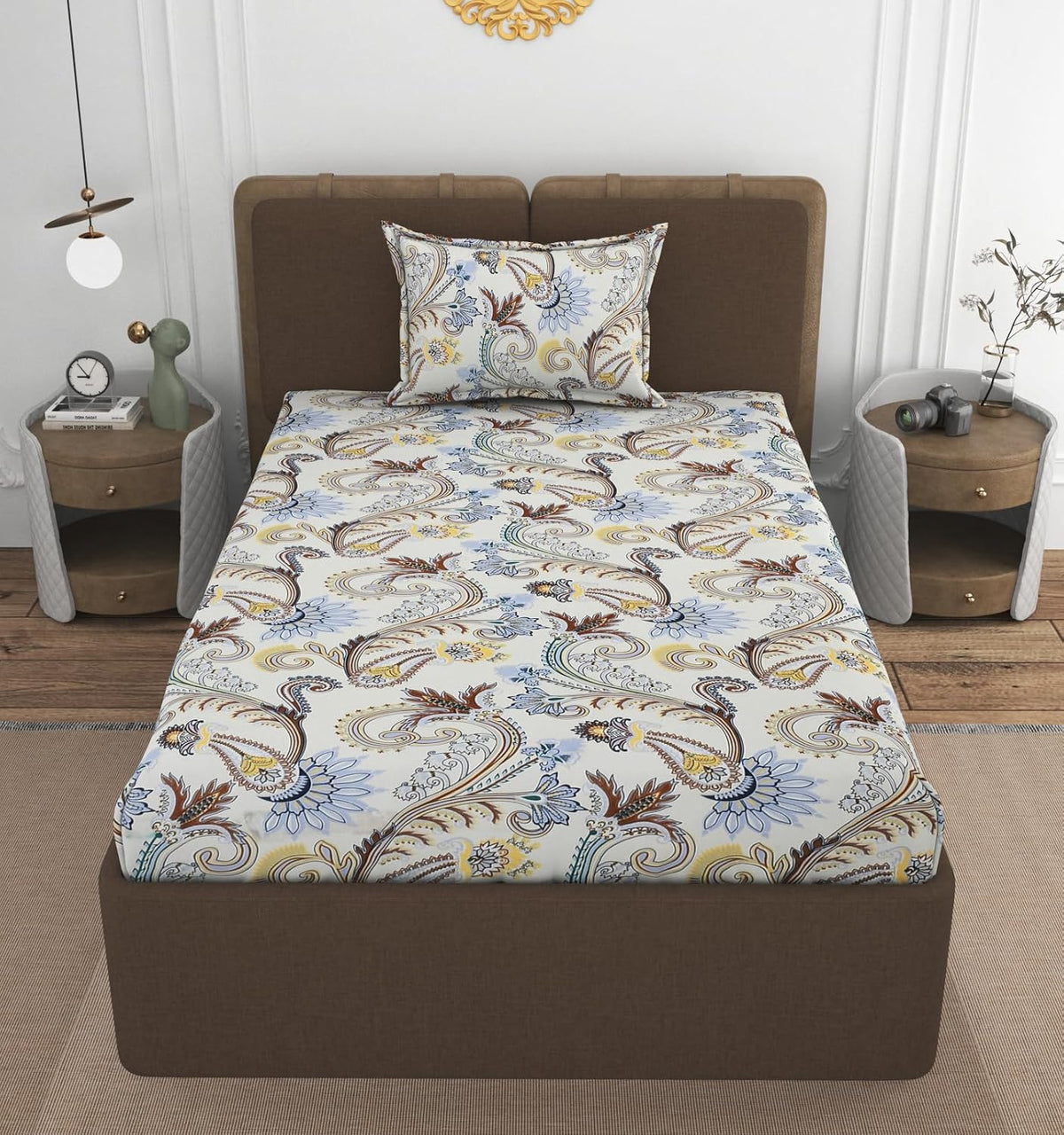 Elastic Fitted Bedsheets Single Bed With 1 Pillow Cover - Size 36 X 72 X 10 Inches, Cream | 100% Premium Fabric Is Lightweight, Soft & Comfortable