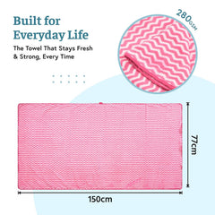 Kuber Industries Microfiber Bath Towel 1400 Gsm | Large Size Soft Quick Dry & Absorbent Shower Bath Towel (Zig Zag- Pink)- Pack Of 4