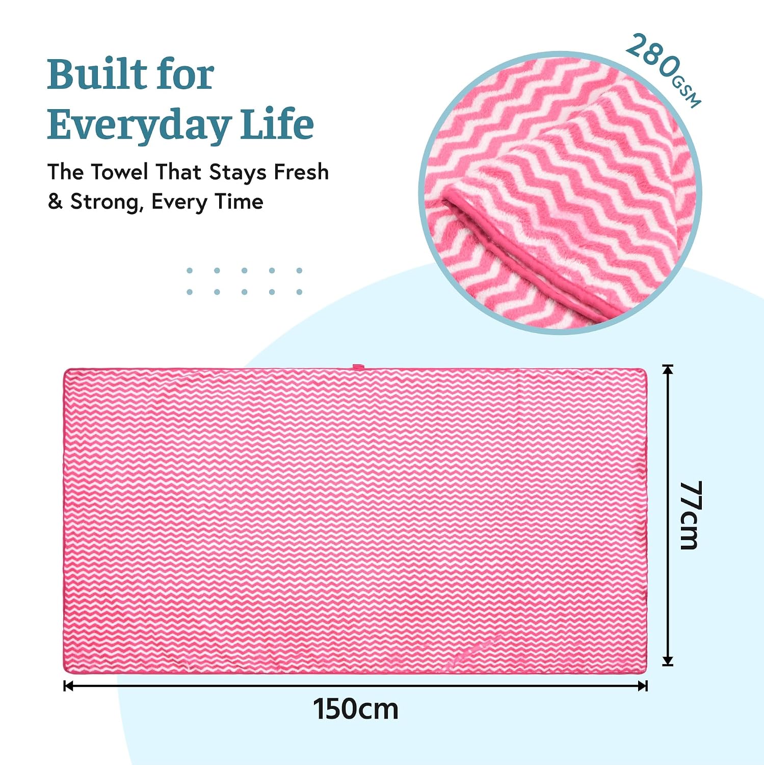 Kuber Industries Microfiber Bath Towel 1750 Gsm | Large Size Soft Quick Dry & Absorbent Shower Bath Towel (Zig Zag - Pink)- Pack Of 5