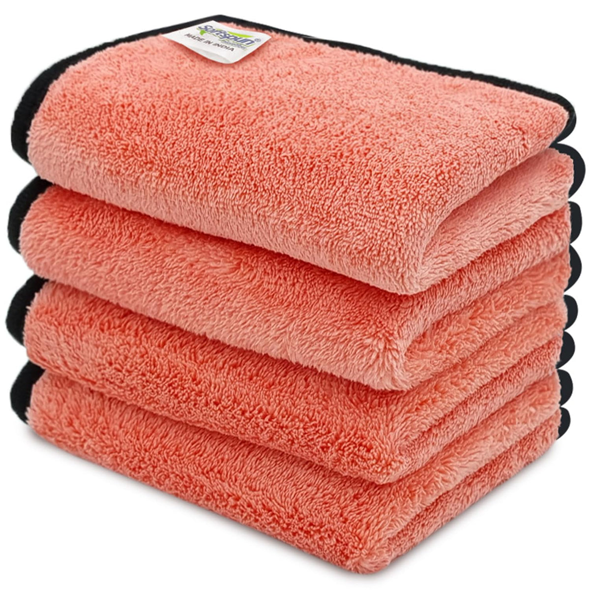 Softspun Microfiber Super Soft Hand & Face Wipes 300 Gsm Towel Set - 4 Piece (Peach Colour)