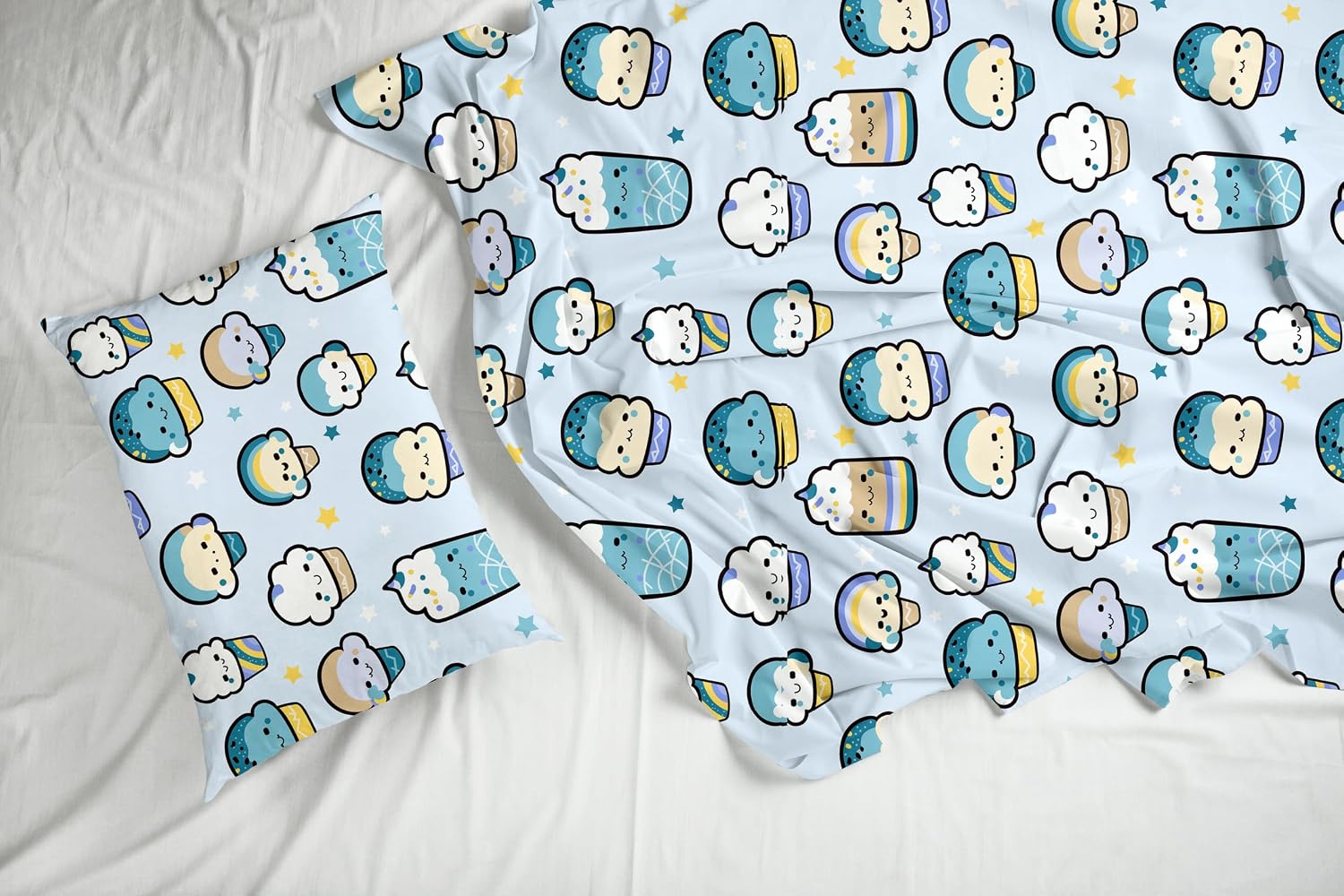 Cotton Bedsheet For Single Bed With 1 Pillow Cover - 54 X 84 Inches, Sky Blue | Soft Touch Cotton Fabric-Comfortable & Durable | Elegant Printed Bedding Set For Daily Use