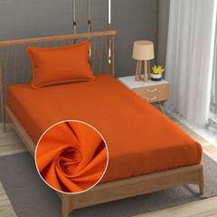 Solid Plain Single Size Bedsheet Set With 1 Pillow Covers | Size - 60 X 90 Inches, Orange | Ideal For All Seasons Due To Its Breathable Nature
