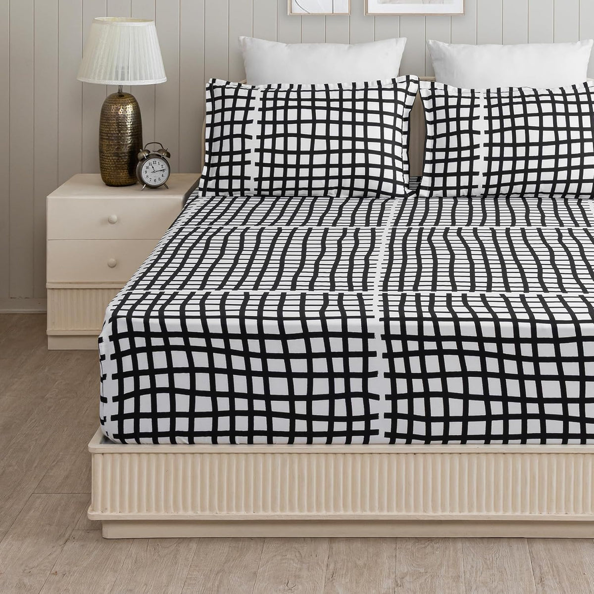 Cotton Flat Bedsheet With One Pillow Cover - 60 X 90 Inches, Black & White | Perfect For Home Decor & Gifting | Soft Floral Bedsheet