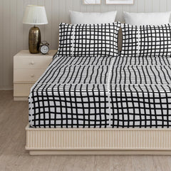 Cotton Flat Bedsheet With Two Pillow Covers | Soft & Breathable Bedsheet For Queen Size - 90 X 100 Inches, White & Black