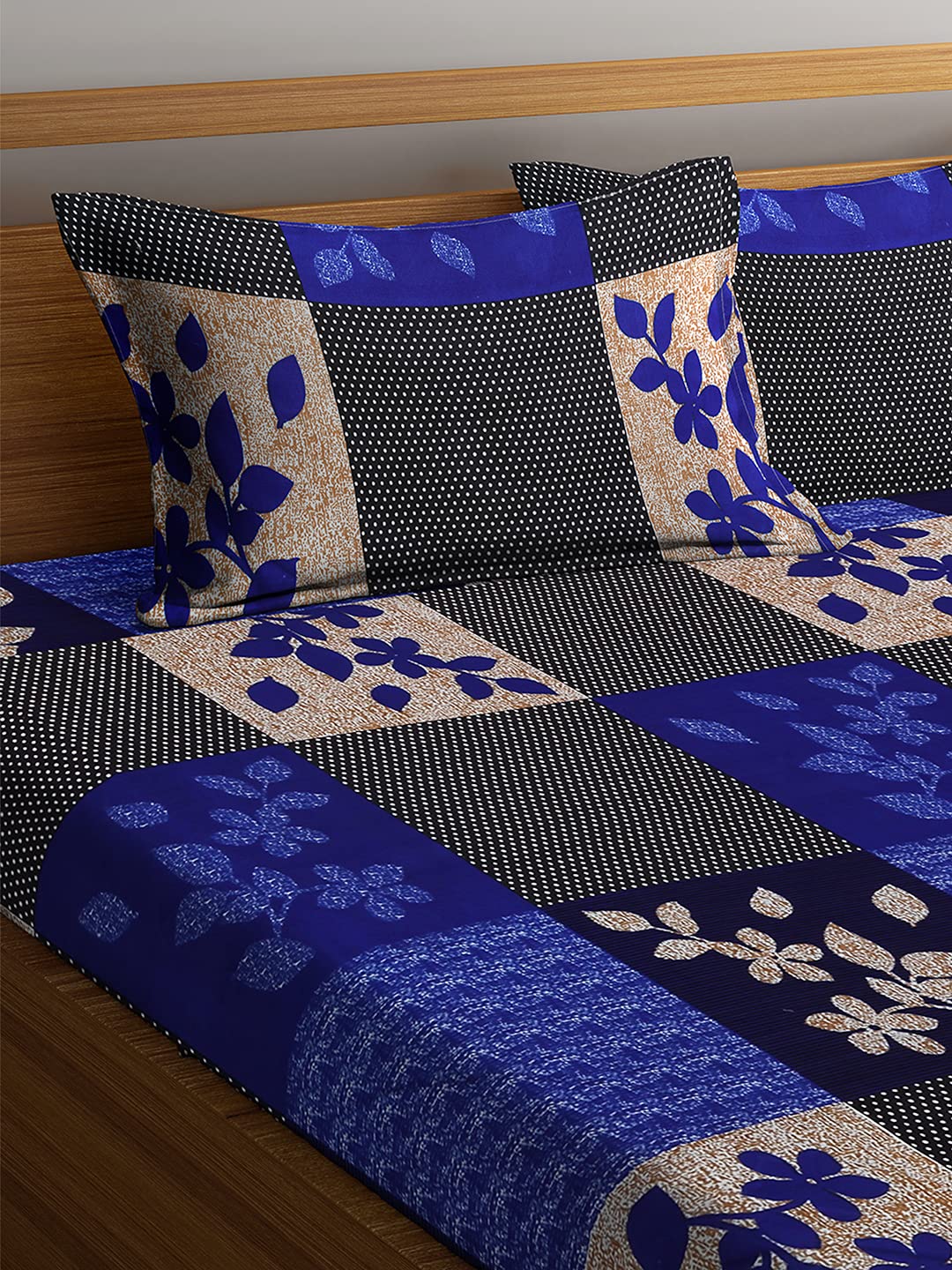 1 Double Bedsheet With 2 Pillow Covers - 85 X 86 Inches, Blue | Long-Lasting Color Comfortable Fabric Bedsheet