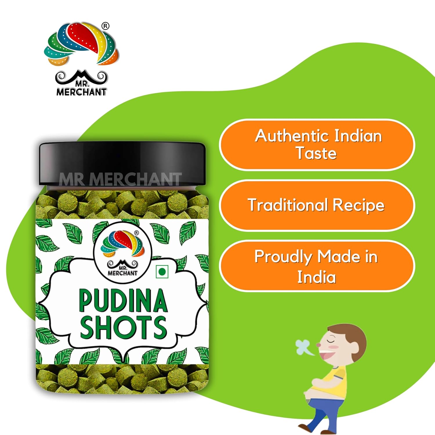 Mr. Merchant Pudina Shots (Pachak Pudina Vati Churan Goli) 300gm, | Jar Pack