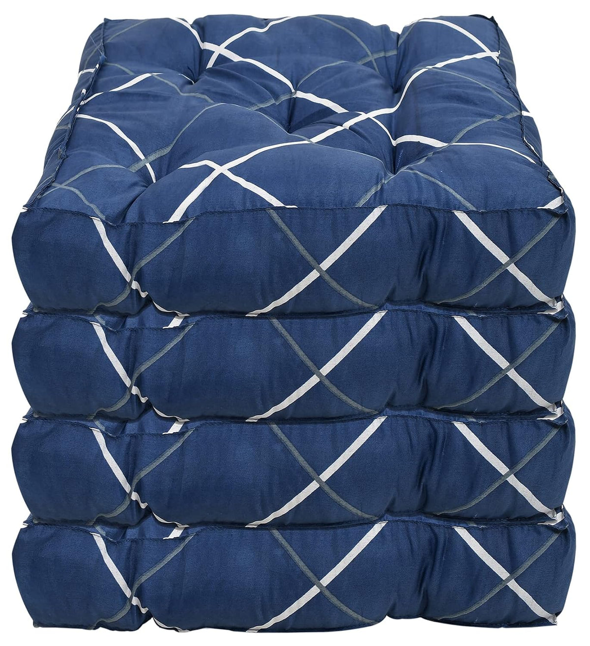 Microfiber Square Chair Pad, Seat Cushion For Rocking Chair, Geometric Printed, Blue | For Indoor & Outdoor, Furniture Cushion, Washable | Perfect Fit For Any Chair - Pack Of 4