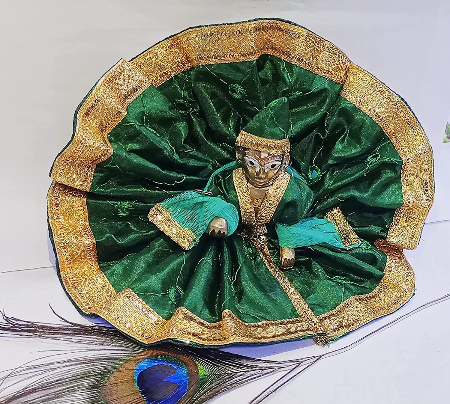 Laddu Gopal Idol, Bal Gopal, Thakur Ji Petal Murti With Dress, Golden, Brass Idol - Medium Size No.4, Kanha Ji Murti - 4 Inch, Janmashtami Special For Home Temple, Made Of Brass, God Idol