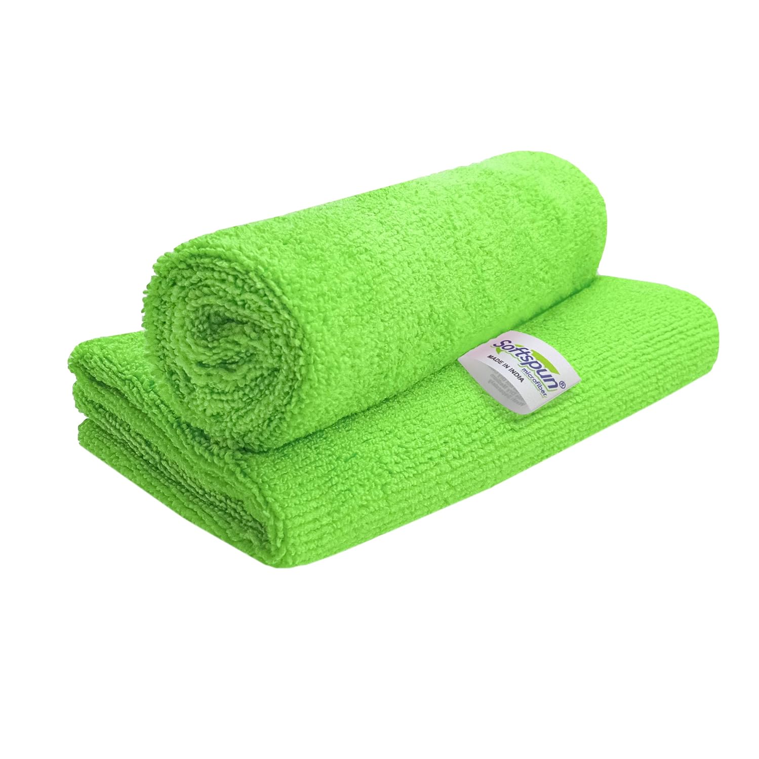Softspun Microfiber Cleaning Cloths Towel Set 300 Gsm | Highly Absorbent Lint And Streak Free Multi-Purpose Wash Cloth For Kitchen, Car, Stainless (2 Pcs)- Green