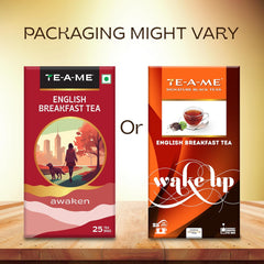 TE-A-ME Awaken English Breakfast Tea - Pack Of 2 X 25 Tea Bags | Full-Bodied & Rich Taste - Smooth & Robust Flavor | Contains Caffeine - Packaging Might Vary