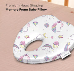 Premium Head Shaping Heart Shape Memory Foam Pillow, White - Unicorn Print - 23 X 23 X 4 Cm | Head Corrector Pillow, Lightweight & Portable, Ultra - Soft & Breathable Fabric Pillow