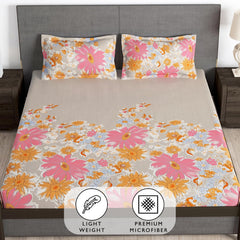 Perfect Double Bedsheet With 2 Pillow Covers - 88 X 100 Inches, Beige & Pink | Breathable & Skin-Friendly Bedsheet | 160 Thread Count