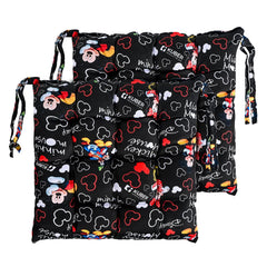 Soft & Comfort Chair Cushion Pad With Ties, Sitting Pillow, Disney Print - Black | Square Shape Pillow, Gaddi For Office, Study Chair, Sofa, Pooja Room | Pain Relief Seat Cushion - 2 Pcs