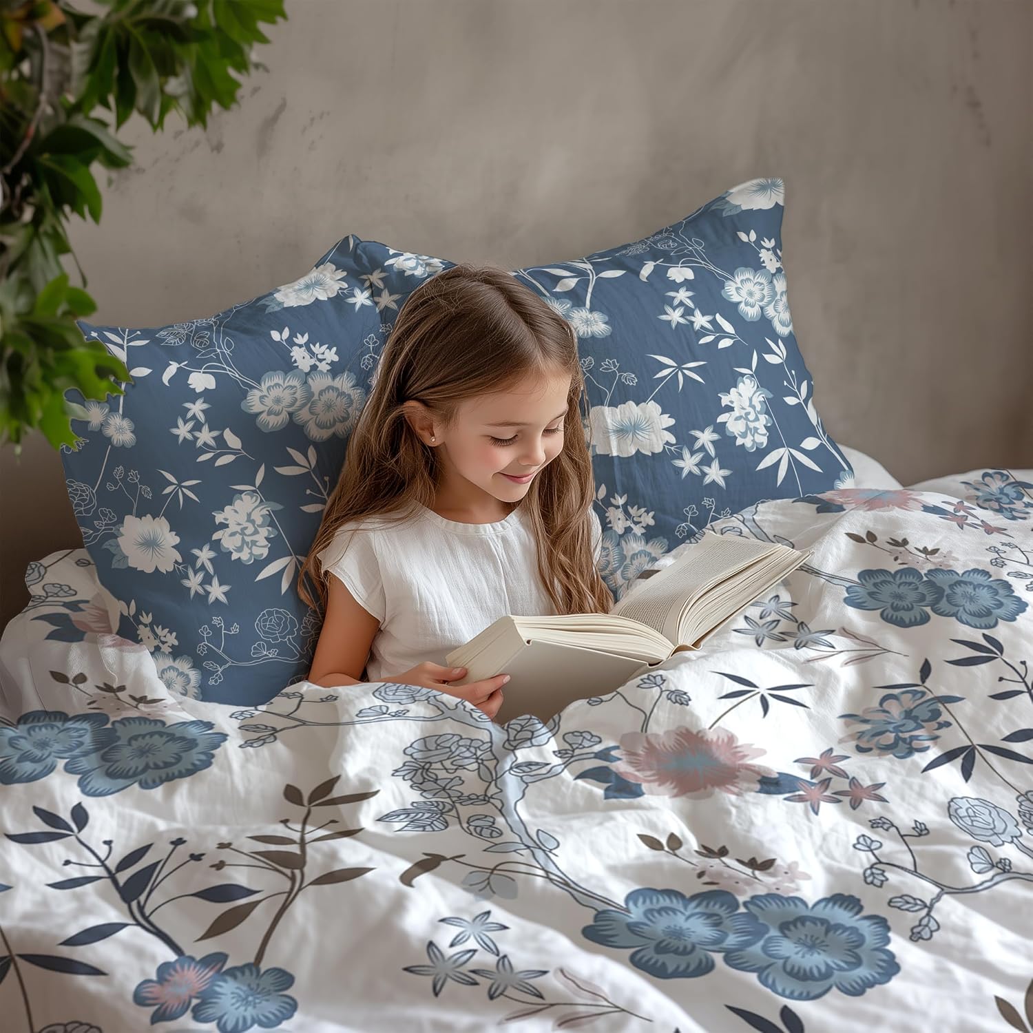 Queen Size Bedsheet With 2 Pillow Covers - 88 X 90 Inches, Dusty Blue & White | Soft Wrinkle Free & Breathable Bedsheets - Durable & Long Lasting Bedsheet