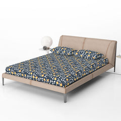 Printed King Size Double Bedsheet With 2 Pillow Cover For Bedroom | 72 X 78 + 9 Inches, Blue & White - All Around Elastic Fitted | Ideal For Everyday Use