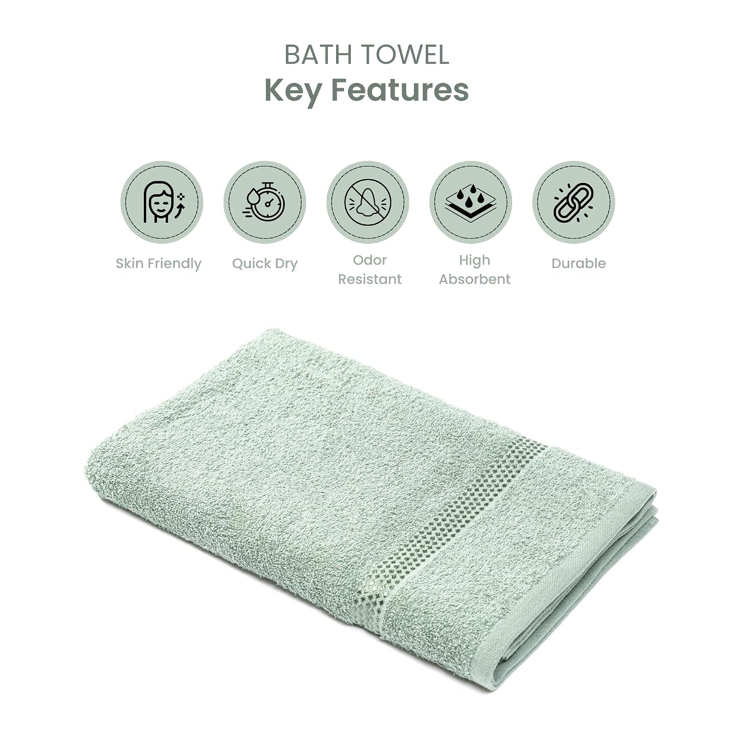Akiko Home 100% Cotton Trident Series Bath Towels | Premium, Soft, Absorbent, Quick Dry & Durable, Large Size Towel For Men & Women 400 Gsm (Green)