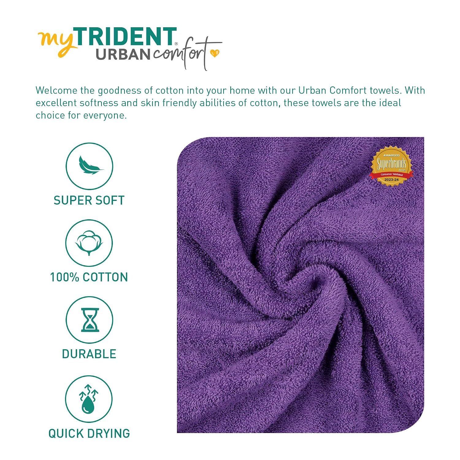 Mytrident 100% Cotton Bath Towels 450 Gsm | Towels For Bath Small Size Trident Bath Towel - Soft & Absorbent Bath Towel (Purple)