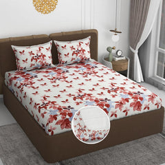 Elastic Fitted Bedsheet Queen Size With 2 Pillow Covers - 60 X 78 Inches, White & Brown | Lightweight, Soft & Comfortable | Durable & Long Lasting Wrinkle Resistant Fabric