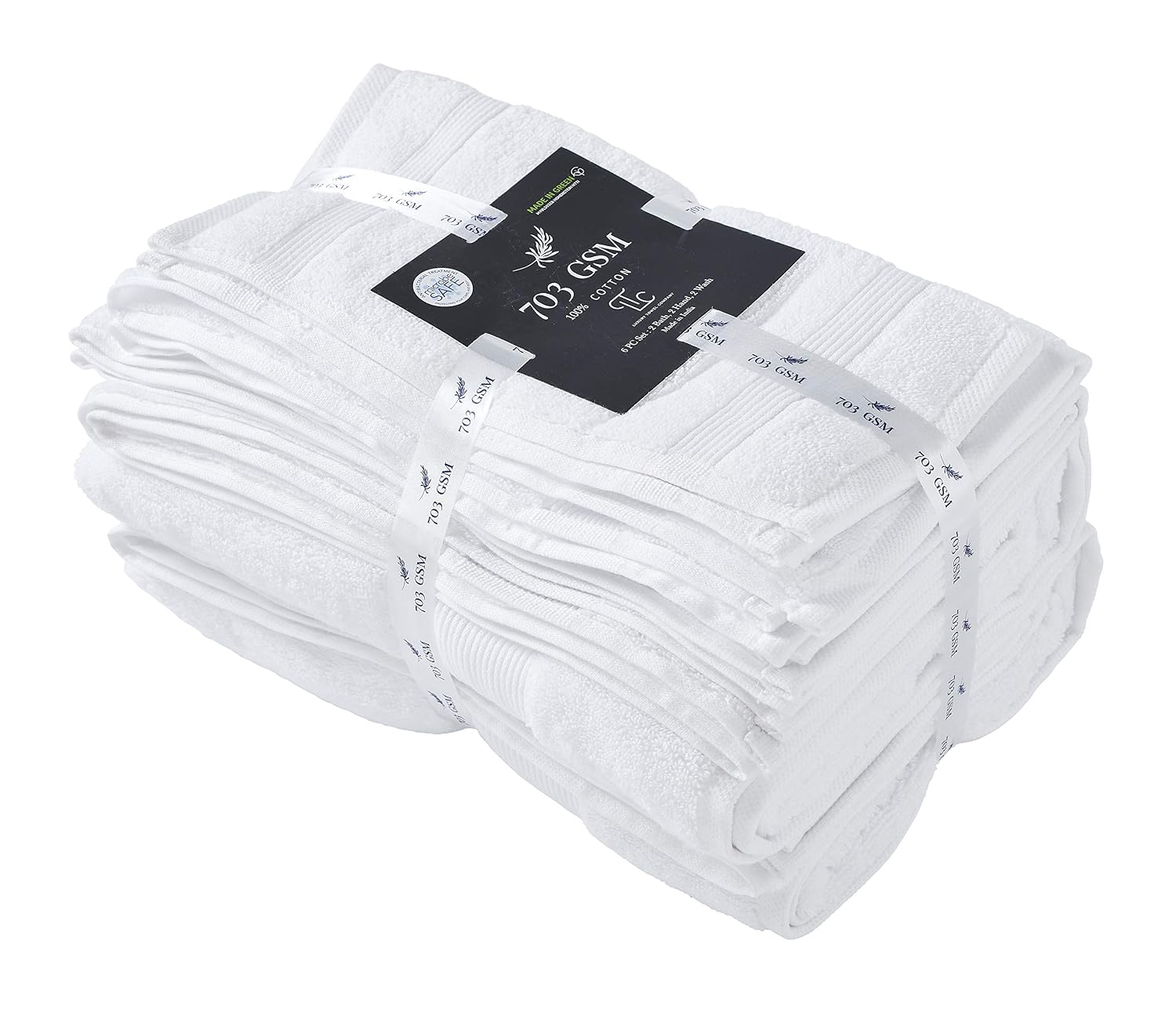 Senses By Riba Cotton Towel Bath, Hand & Wash 703 Gsm | All Cotton Zero Twist Premium Hotel & Spa Quality Highly Absorbent | Pack Of 6 (White)