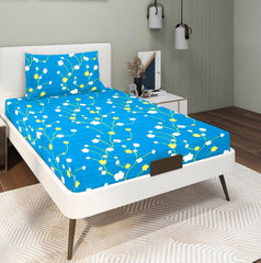 Glace Cotton Super Soft Bedsheets Single Bed Size (60 X 90 Inch) With 1 Pillow Cover | All Around Elastic Fitted Bedsheets, Sky Blue