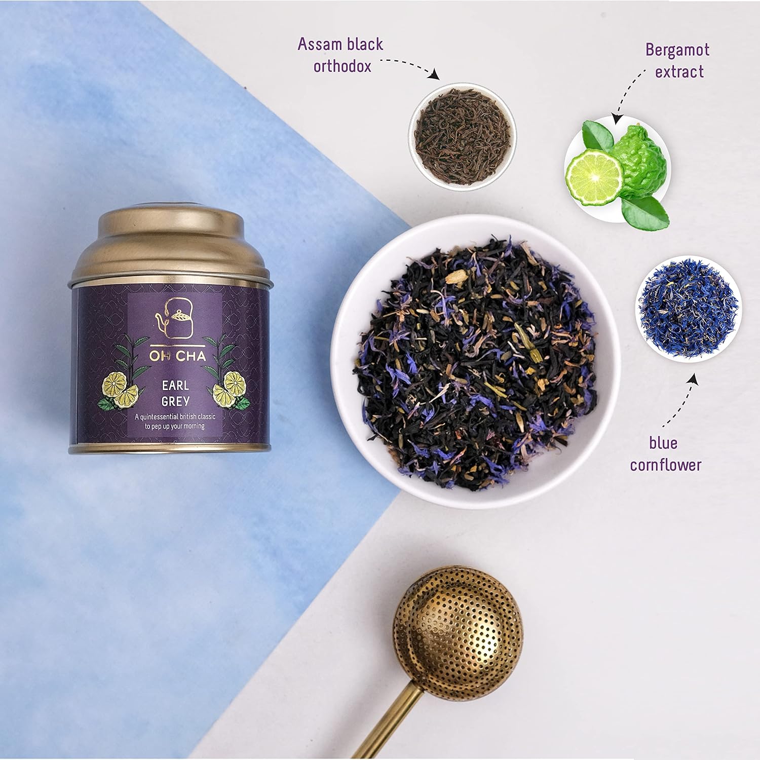 Oh Cha Earl Grey Tea - 35gm, 1.2 Ounce | Orthodox Blended With 100% Natural Bergamot Extract & Blue Cornflower - Rich In Antioxidants, Supports Heart Health