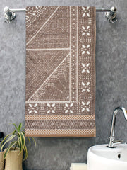 Homefresh Decorative Cotton Bath Towel 500 Gsm | Geometric Pattern Brown & White (Arkin)